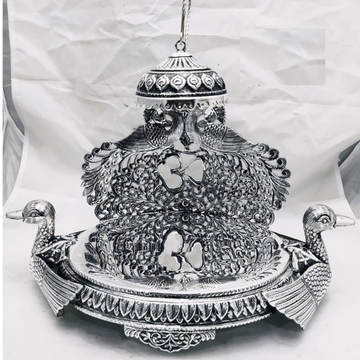 925 pure silver antique singhasan with rajhans & p...