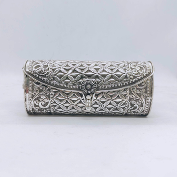 Hallmarked silver designer clutch in floral motifs...